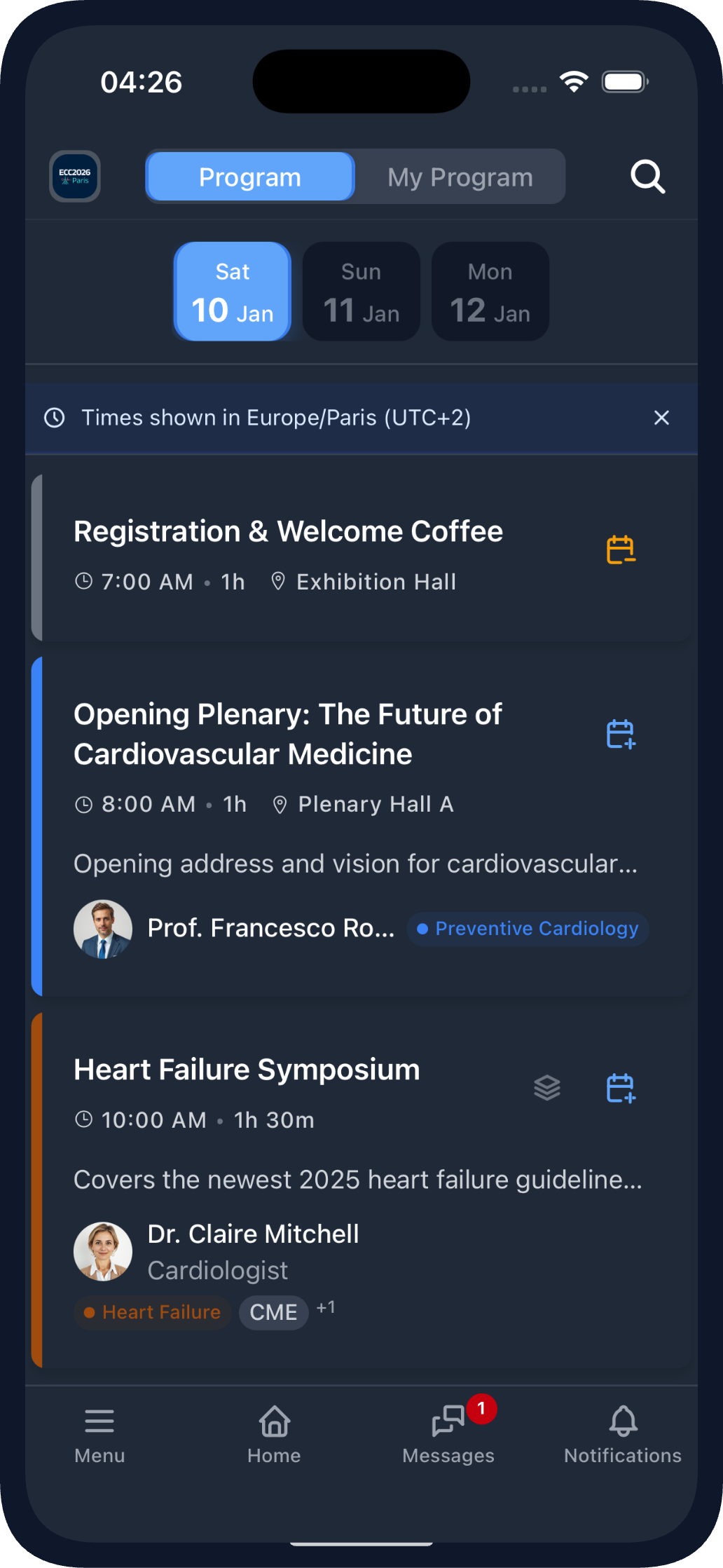 Attendees browsing and filtering the schedule in the Evendoro event app