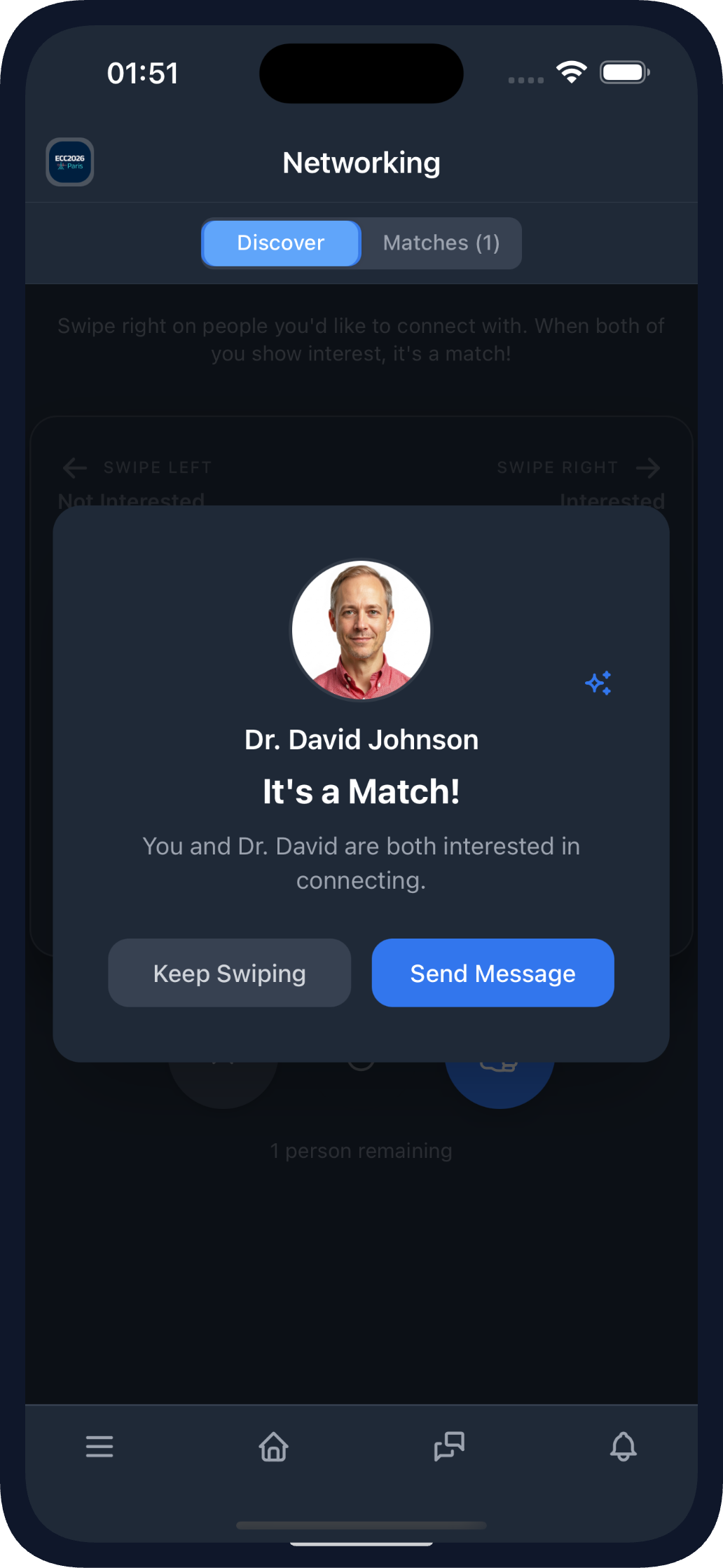 A mutual match in the Evendoro event app