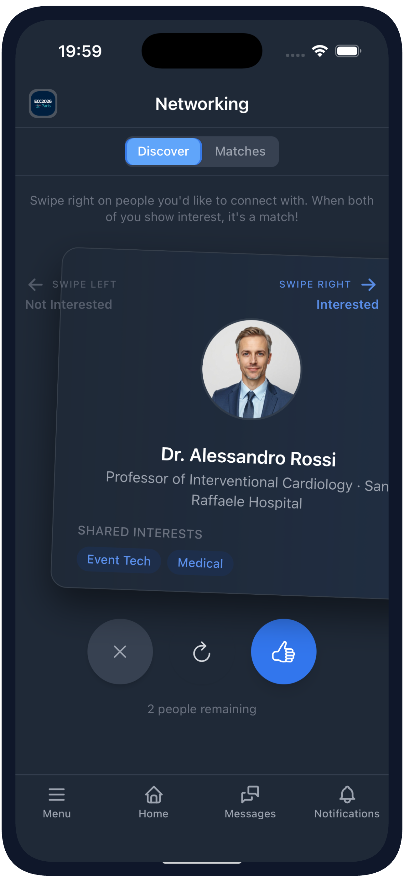 AI Matchmaking in the Evendoro event app - swipe-based attendee networking