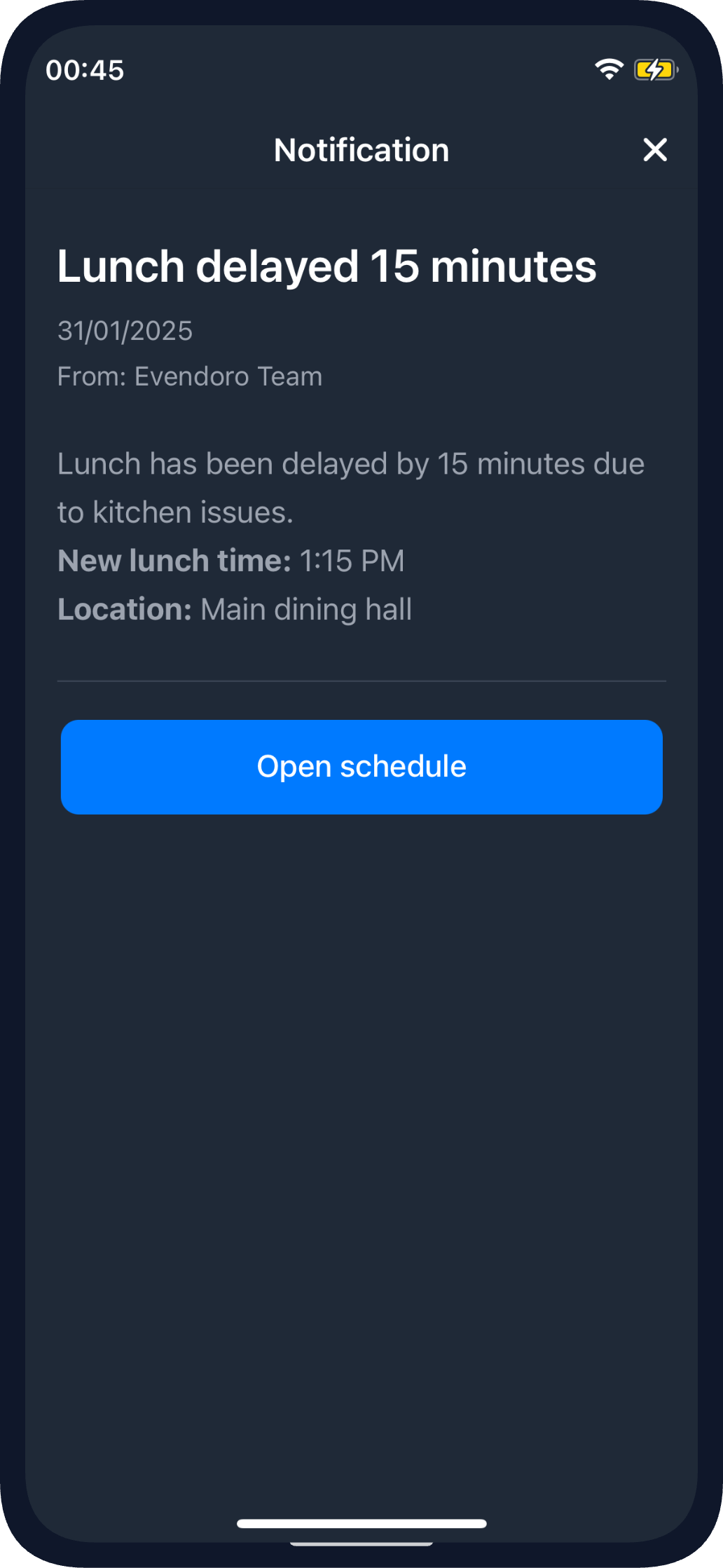 Push notification in the Evendoro event app